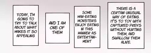 [imaat] A giant fox girl swallows humans whole while reviewing food in a vore manga [English/Japanese]